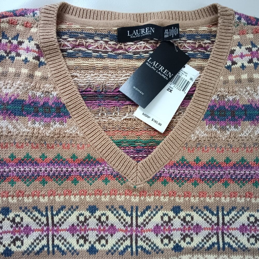 Lauren Ralph Lauren Fair Isle Cotton Vest 2XL NWT - Picture 3 of 5